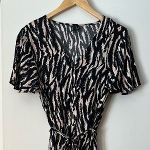 Black and blush coloured mid length Vera Moda dress size large